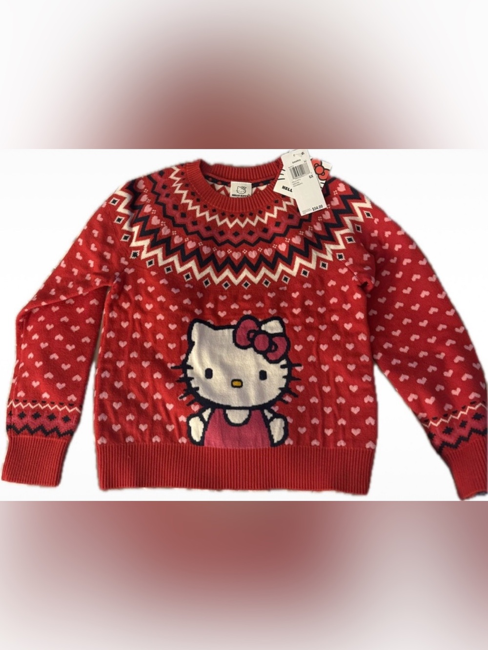 NWT Hello Kitty Red Fair Isle Winter Crewneck Sweater Size 6X Sanrio